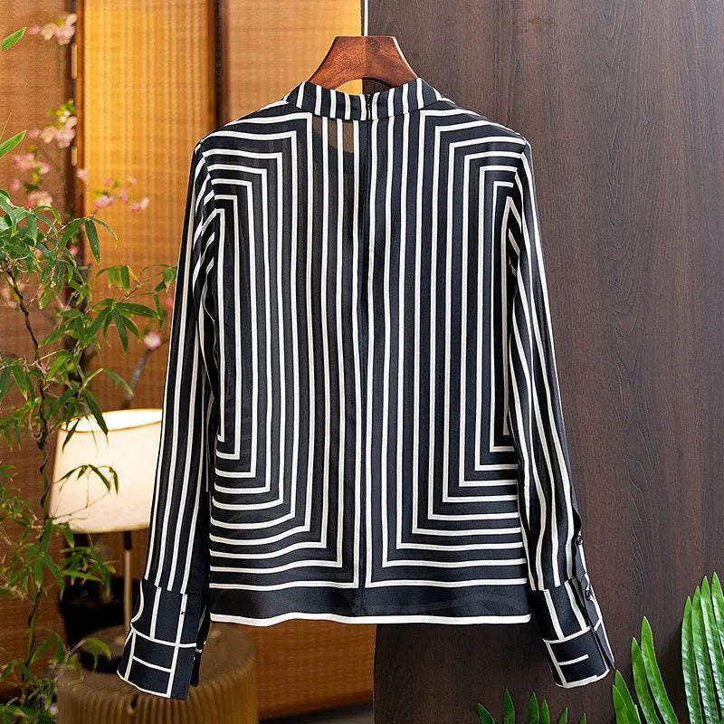 Silk Stripe Geometric Print Blouse