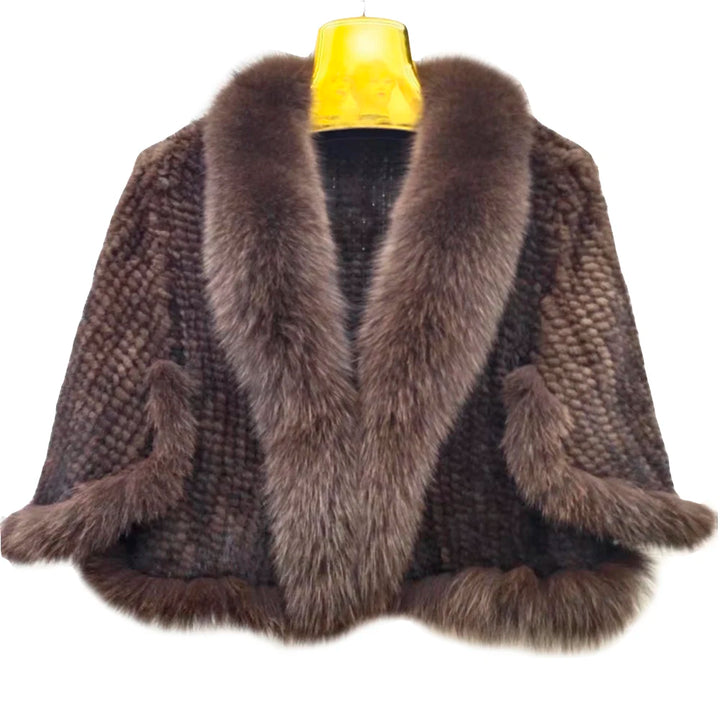 Women Real Fur Coat 100% Natural Genuine Mink Fur Jacket Ladies Fashion Knitted Outerwear Shawl Poncho Cape Mink Fur Overcoat