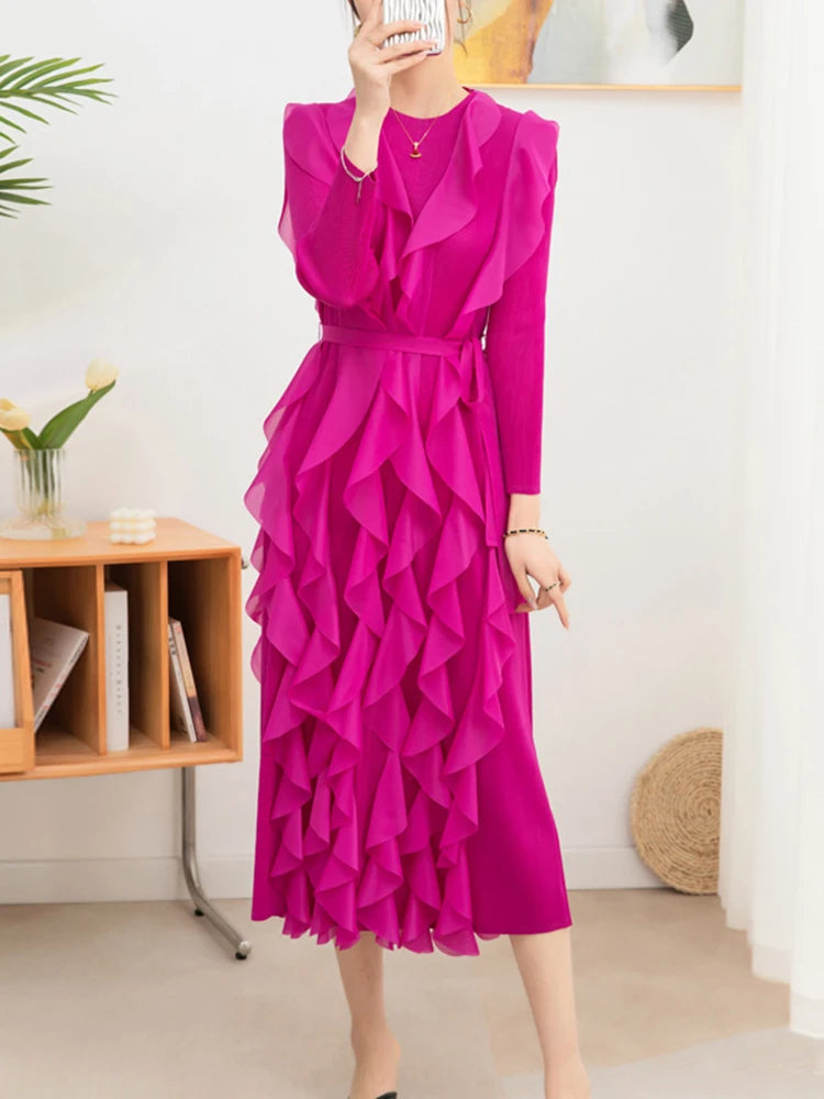 LANMREM Ruffled Pleated Dress for Women - Spring 2024 Festival Clothing