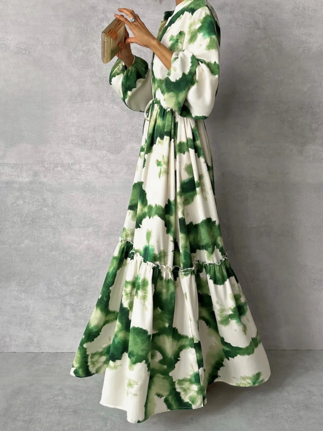 Elegant Green Print Maxi Dress