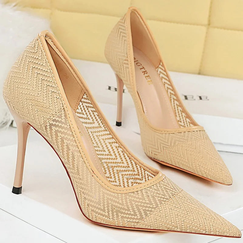 Sexy 9.5cm High Heels Mesh Sandals - Breathable & Comfortable for Office, Party, and Summer