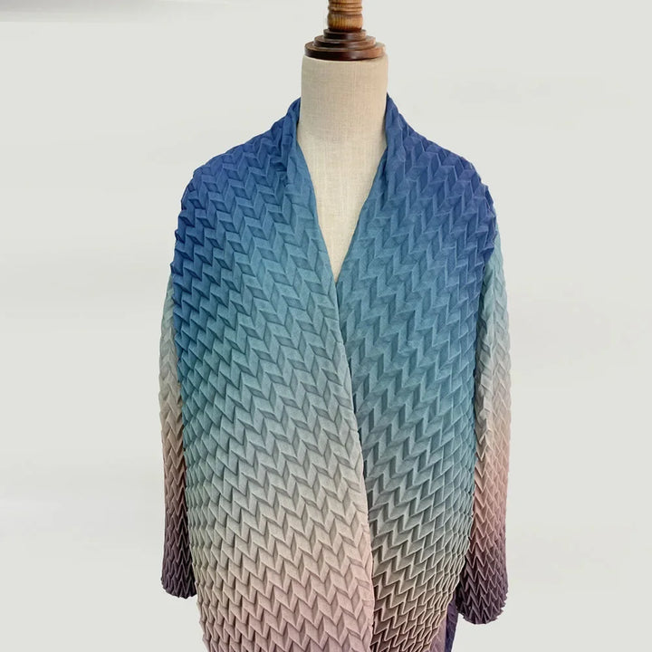 2024 Spring New Miyake Gradient Long Cardigan Dress with Scarf Neck and Pleated Design for Women