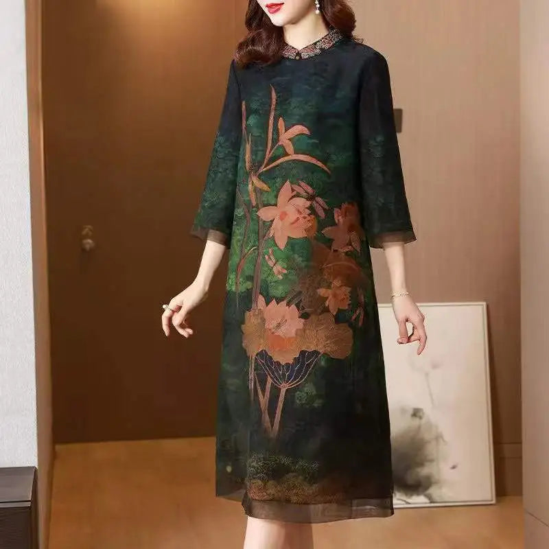Vintage Floral Midi Dress - Elegant & Casual for Spring/Summer