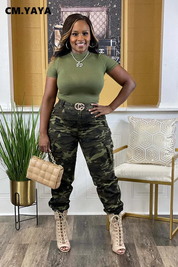 2024 Spring/Summer Camo Cargo Pants for Women - Safari Style Joggers with Pockets by CM.YAYA