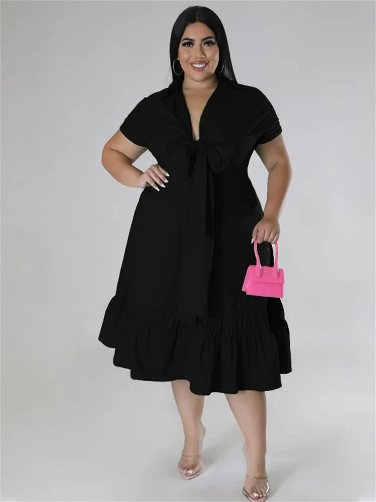 Plus Size Summer Maxi Dress with Ruffles and Bow Tie - Wholesale Dropshipping