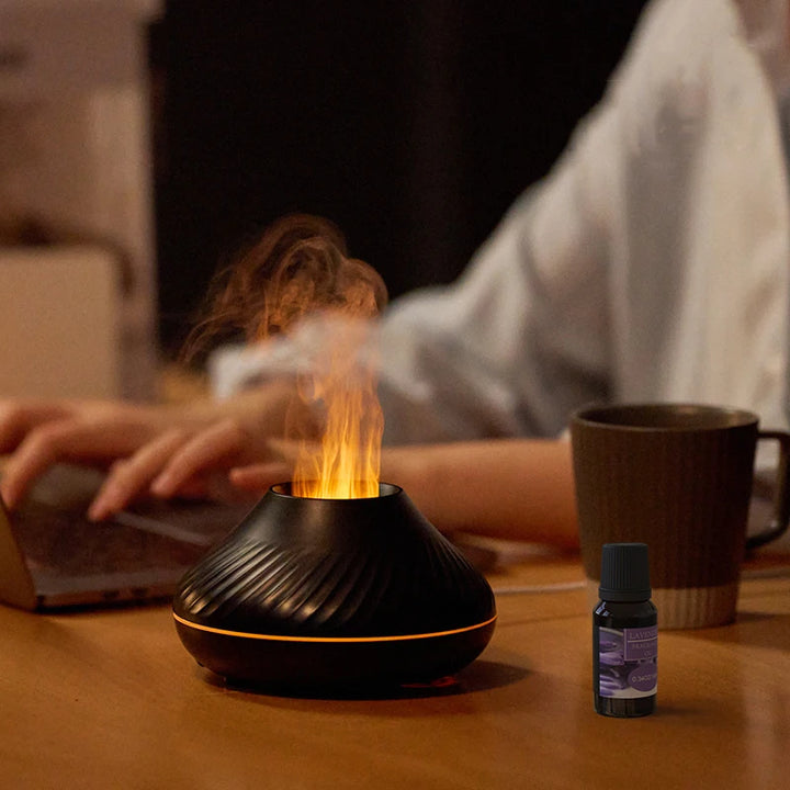 Transform Your Home with Volcanic Flame Aroma Diffuser - Cool Mist, LED Light & More!