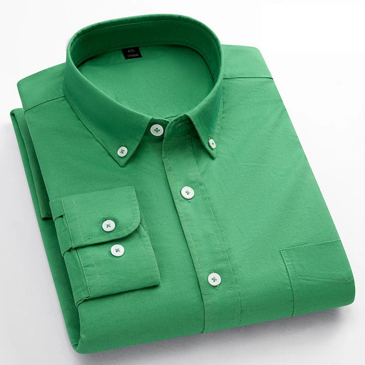 Men's Classic Fit Cotton Long-Sleeve Shirt - Oxford Solid Color Office Top