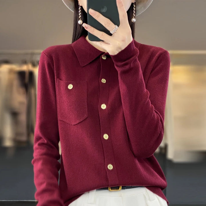 Cashmere Knit Polo Collar Cardigan