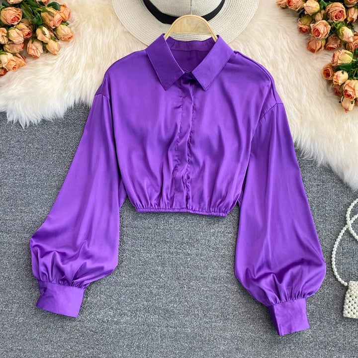 Stylish Y2K Satin Blouse - Perfect Fit, Sexy Look!