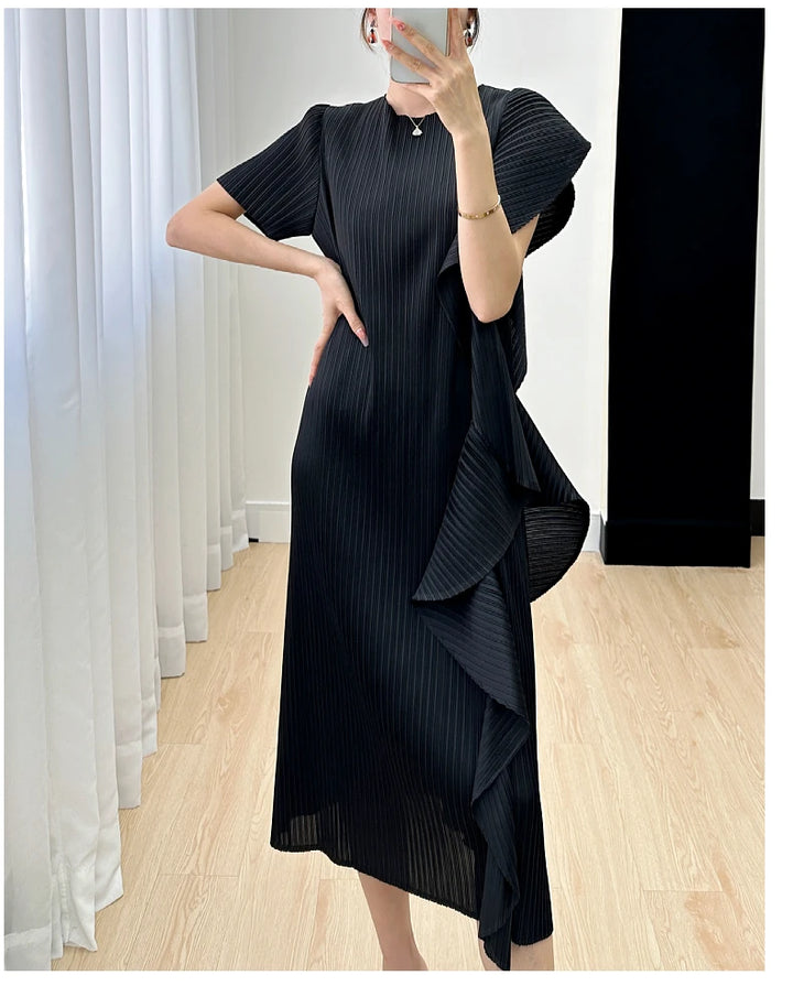 Designer Miyake Pleated One Shoulder Dress - Luxury Summer Evening Wear