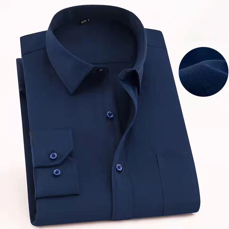 Men's Plus Size Business Casual Striped Shirt - White/Blue - 7XL to 9XL - Long Sleeves