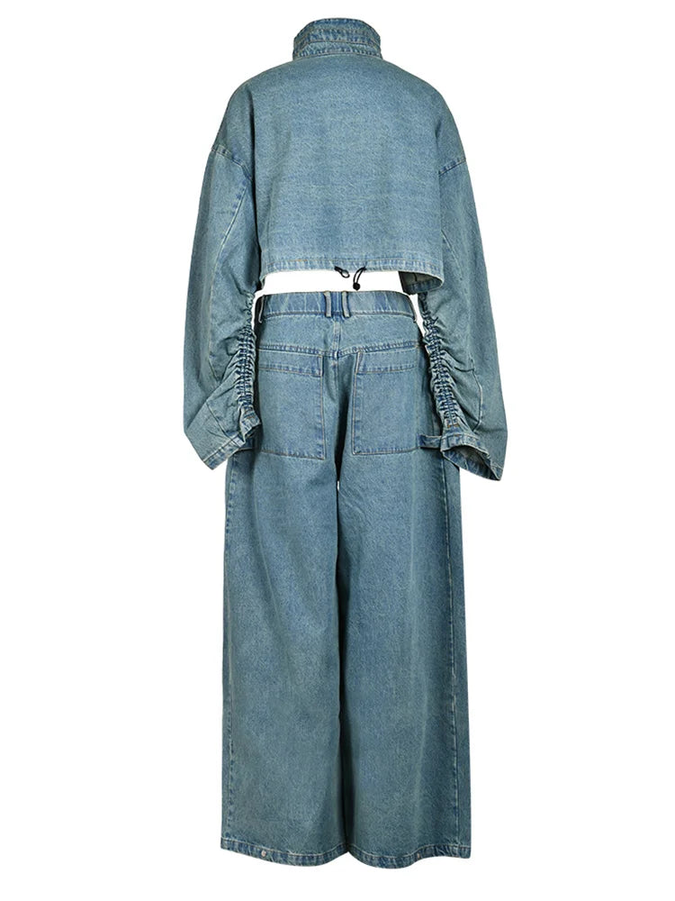 Blue Denim Jacket and Pants Set for Women - Sizes M-XL - Spring/Autumn Fashion - Free Shipping