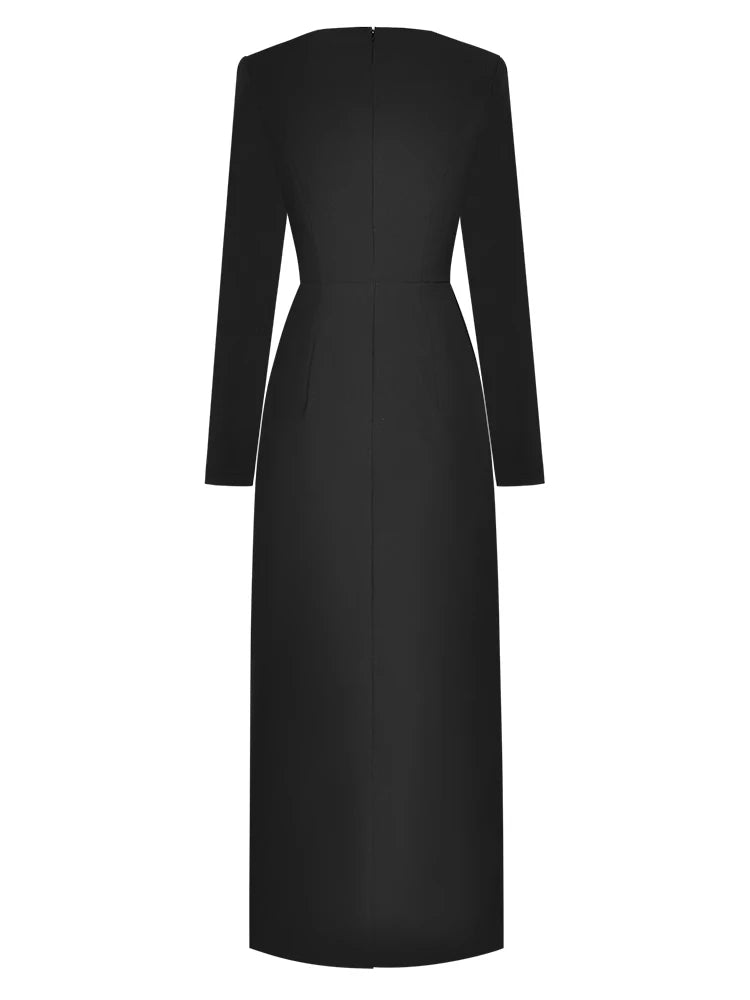 Chic Contrast Midi Dress - Spring/Autumn Fashion - Runway Style - Office Lady