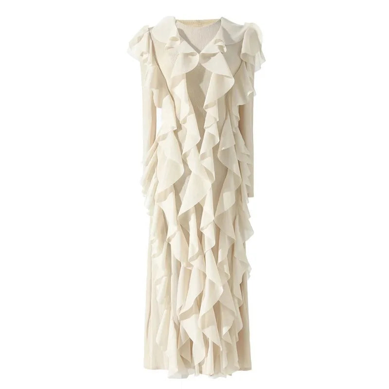 2024 Spring Chic Style Ruffles Dress with Belt - YUDX Miyake