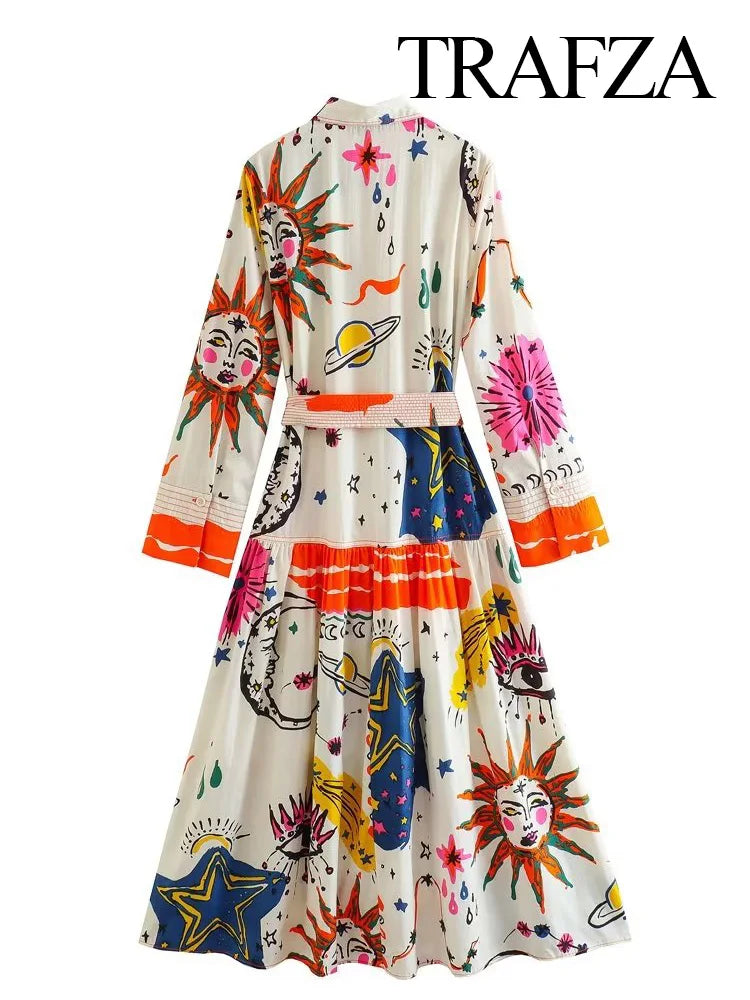 Bohemian Summer Dress - Floral Print, Lace-Up, Long Sleeves - Beach Party Ready!