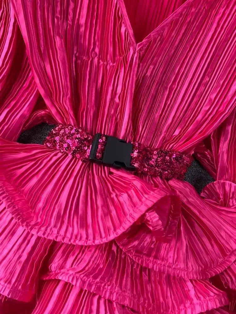 Sexy Club Luxury Sequined 2 Piece Set - V Neck Ruffles Top & Bodycon Skirt