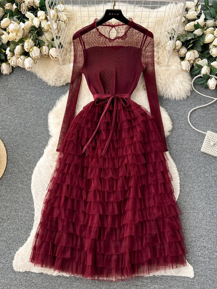 Elegant Lace Mesh Patchwork Dress