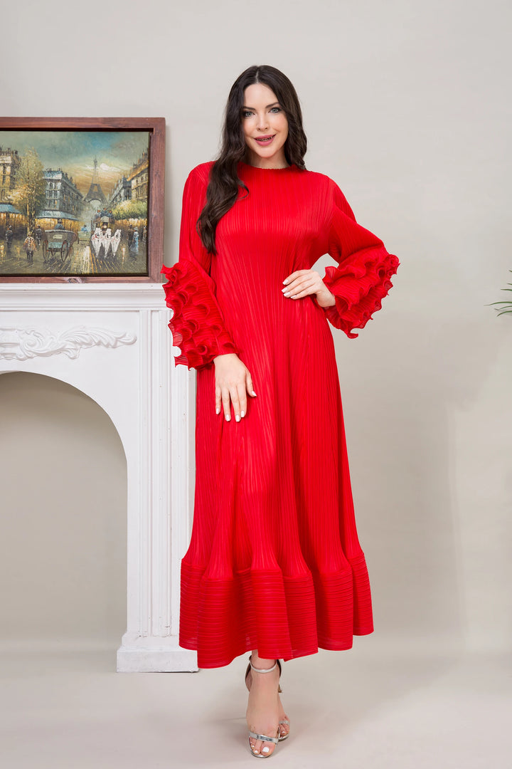 Luxury Elegant Floral Pleated Dress for Women