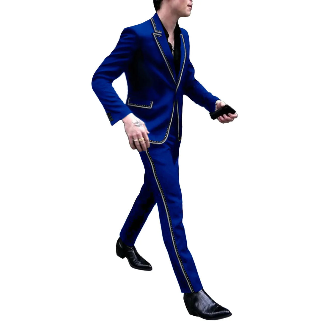 Men Luxury Black 2Pc Suit Single Breasted Silver Embellished Elegant Groomsmen Wedding Dinner Prom Party Personalized Coat Pant