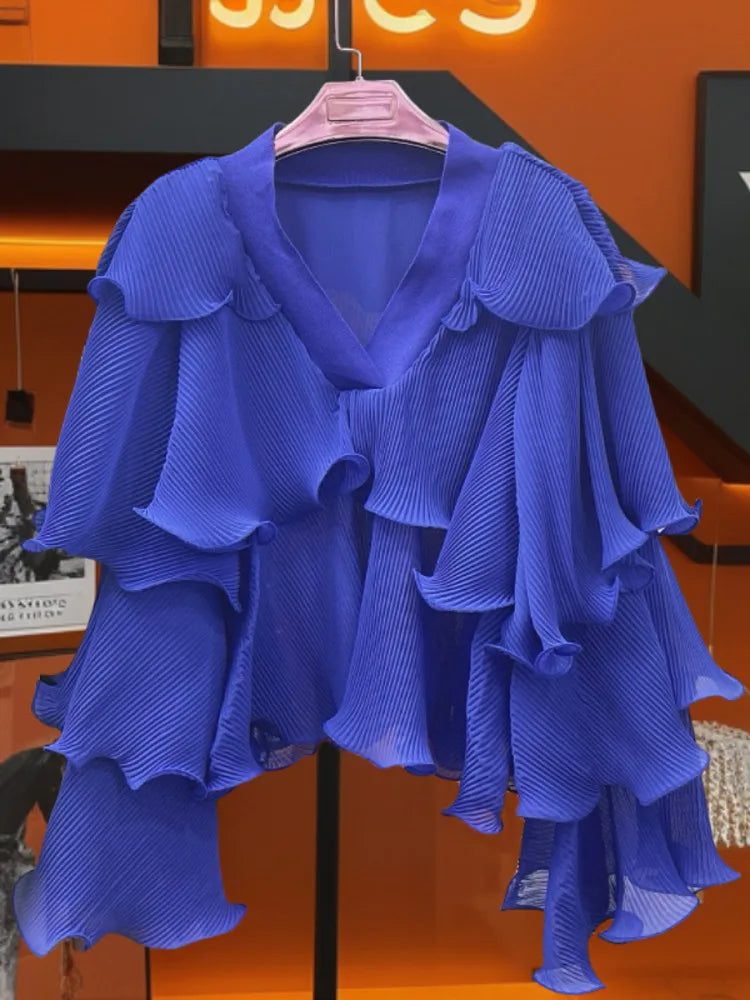 Stylish GVUW Spliced Ruffles Shirt - Perfect for 2024 Summer!