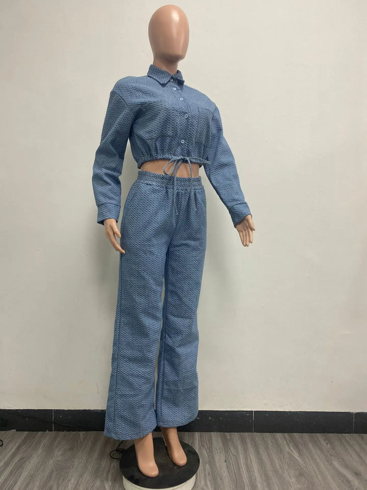Stylish Denim Outfit Set: Top & Trousers for Sexy Women - High Quality & Fast Shipping!