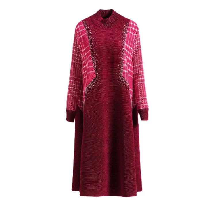 Chic Miyake Velvet Print Dress | 2023 Autumn/Winter Collection | Half-High Collar | Plus Size