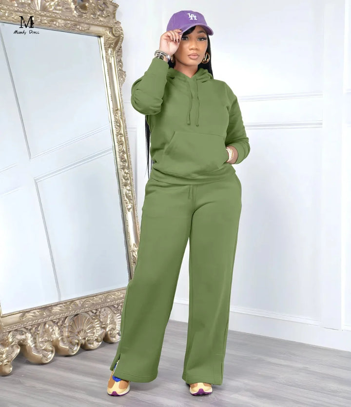 Autumn Winter Activewear Women's Fleece Tracksuit with Hoodies and Sweatpants - 2 Piece Set