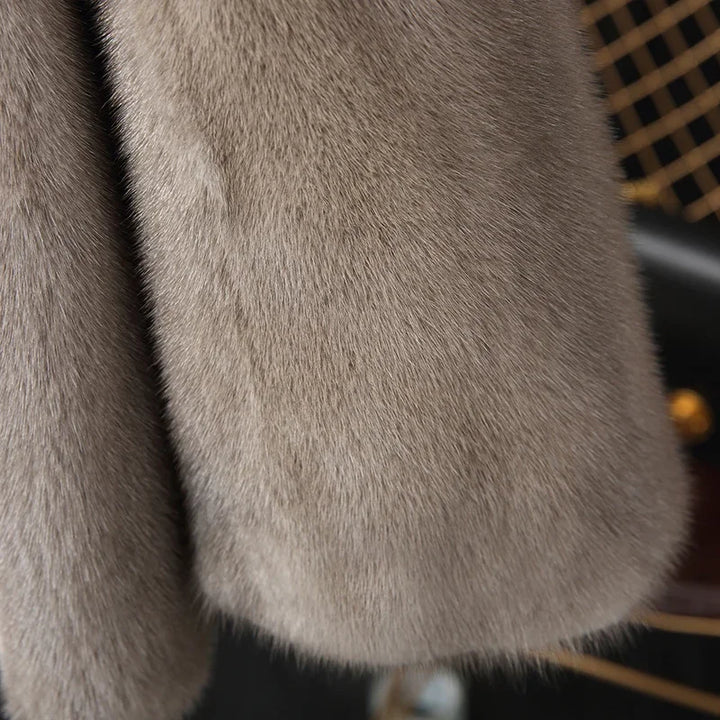 Women's Mink Fur Coat - Warm Winter Fashion Jacket with Stand Collar and Sizing Consultation