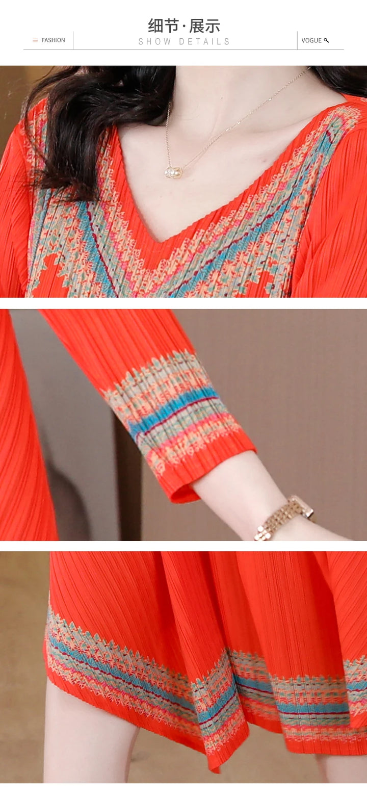 Vintage Sanzhai Pleated Dress - Elegant & Slim A-line Skirt for Women's Spring/Autumn 2023