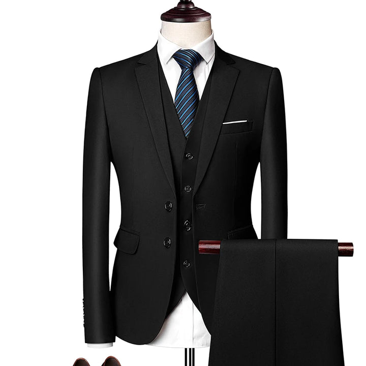 Men's 3-Piece Slim Fit Suit Set for Business, Formal, or Wedding - Jacket, Vest, and Pants