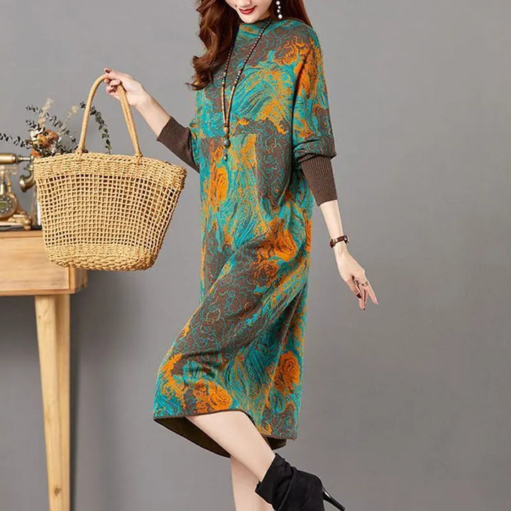 Trendy Folk Tie Dye Midi Dress - Women's Autumn/Winter A-Line - Casual & Cozy!