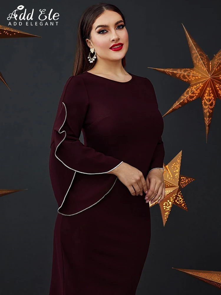 Add Elegant Plus Size Pencil Dress Women 2022 Autumn O-Neck Gentle Commuter Stylish Long Butterfly Sleeve Design Clothing B1091