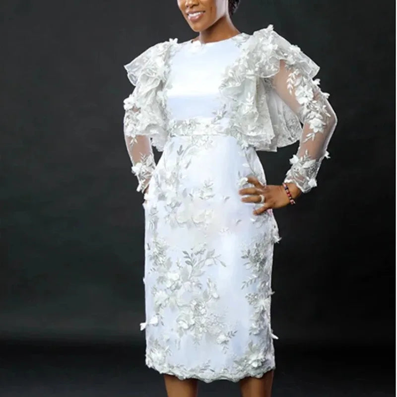 Unleash Your Elegance: White Applique Flower Dress for Weddings & Special Occasions