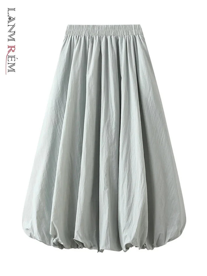 LANMREM Solid Color A-line Skirt - Versatile Spring Fashion 2024