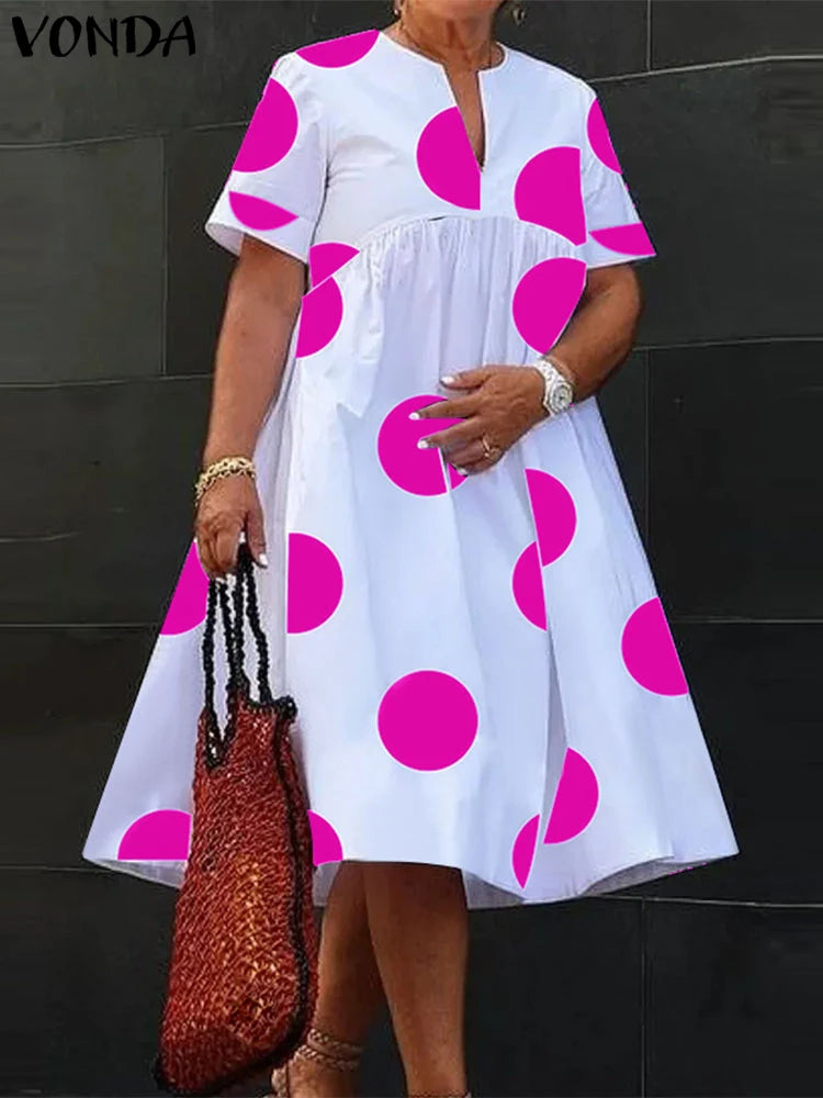 VONDA Bohemian Polka Dot Maxi Dress