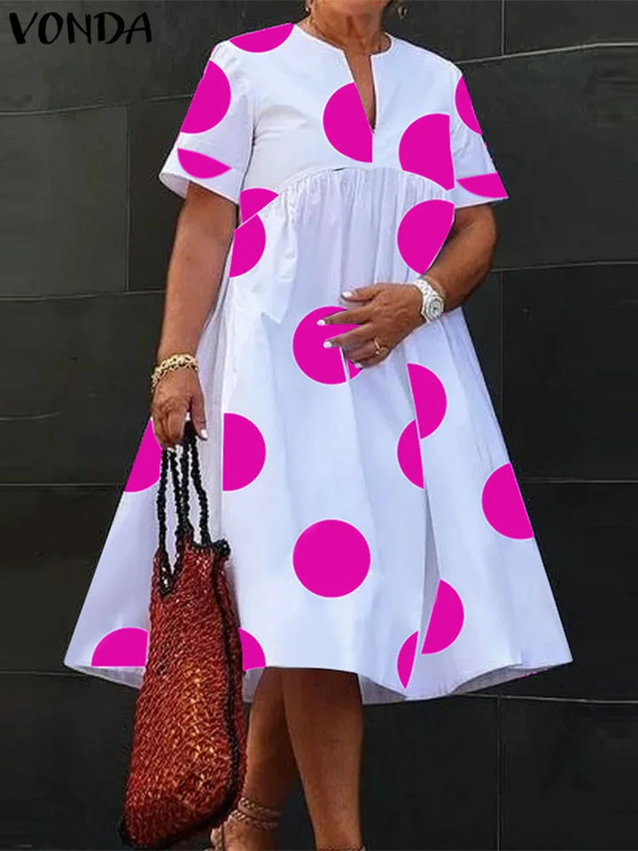 VONDA Bohemian Polka Dot Maxi Dress