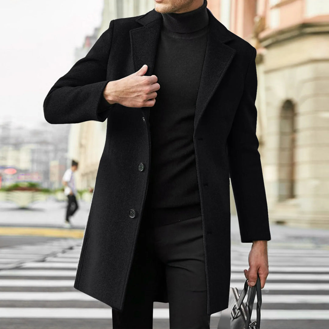 Men's Wool Blend Long Coat - Fashionable Autumn/Winter Windbreaker Jacket