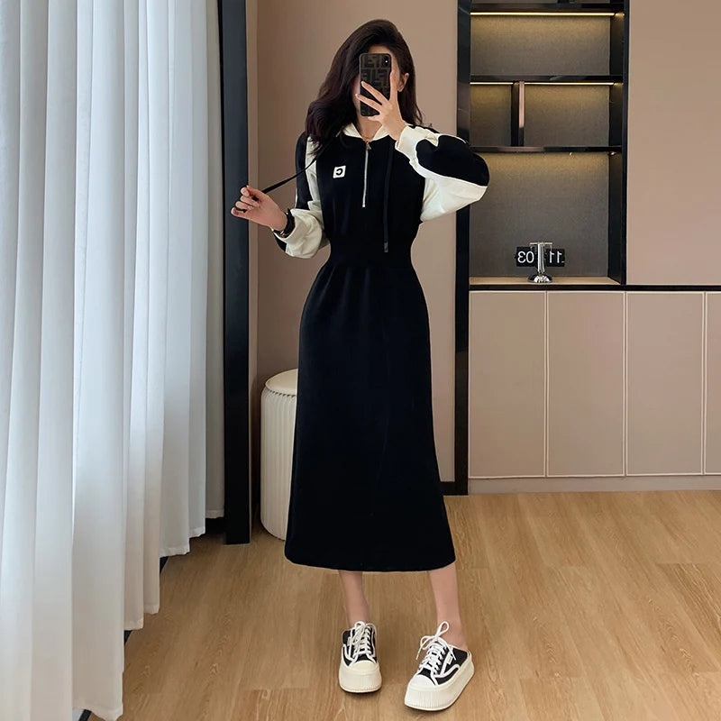 Korean Half-zipper Dress: Fall Waist Thin Leisure" - High Quality, Asian Sizes, Variety of Colors!