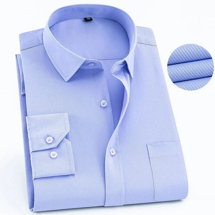 Men's Plus Size Business Casual Striped Shirt - White/Blue - 7XL to 9XL - Long Sleeves
