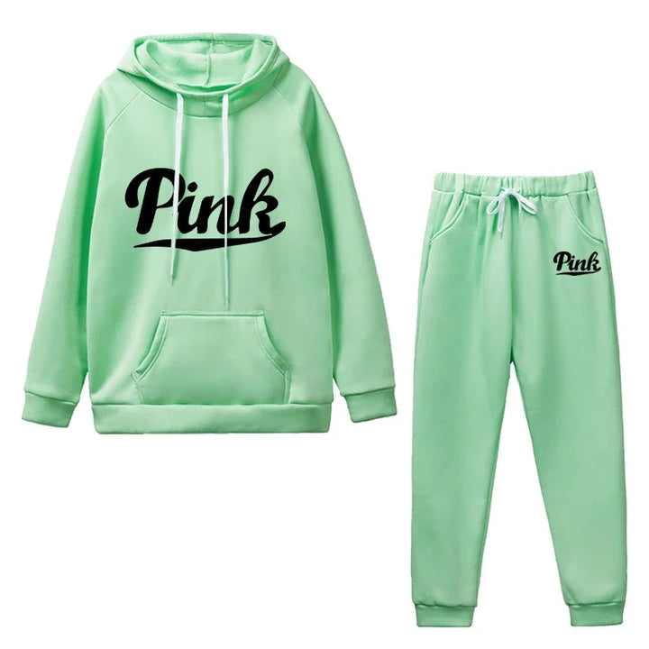 Women's Autumn/Winter Tracksuit Set - Pullover Hoodie & Sweatpants - Letter Print