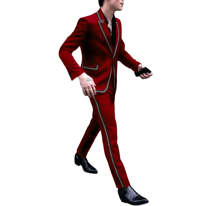 Men Luxury Black 2Pc Suit Single Breasted Silver Embellished Elegant Groomsmen Wedding Dinner Prom Party Personalized Coat Pant
