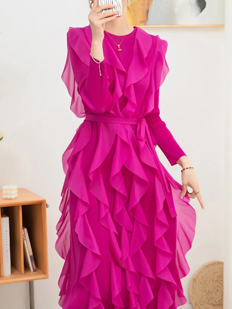 LANMREM Ruffled Pleated Dress for Women - Spring 2024 Festival Clothing