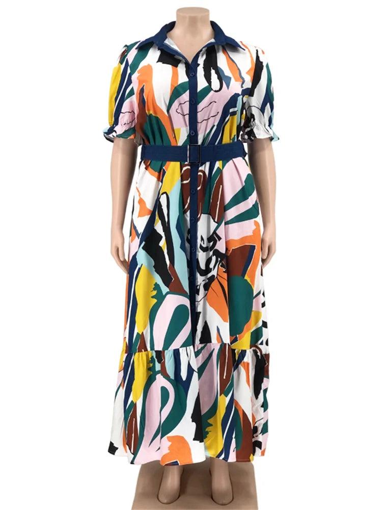 Stylish Plus Size Maxi Dress - Summer Print Patchwork - Wholesale Dropshipping