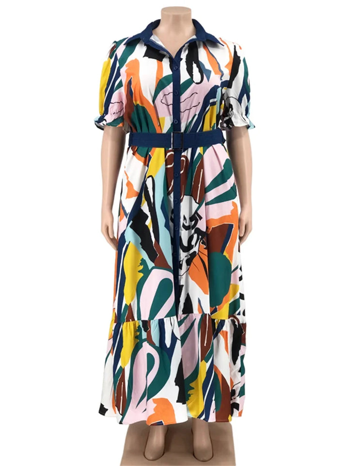 Stylish Plus Size Maxi Dress - Summer Print Patchwork - Wholesale Dropshipping