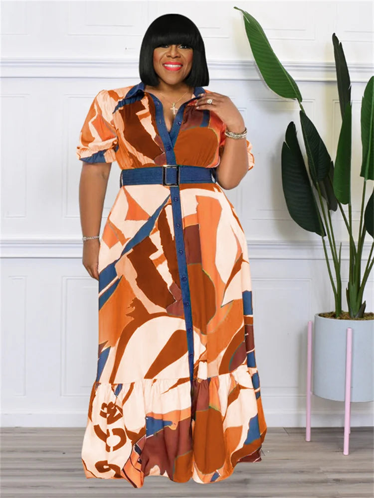 Stylish Plus Size Maxi Dress - Summer Print Patchwork - Wholesale Dropshipping