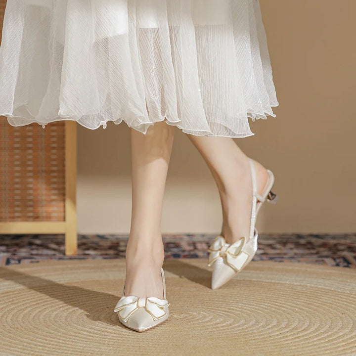 Summer Fashion French Women's High Heels Crystal Bow Silk Pointed Buckle Lace Up Thin High Heels Party Prom Shoes 2023 New