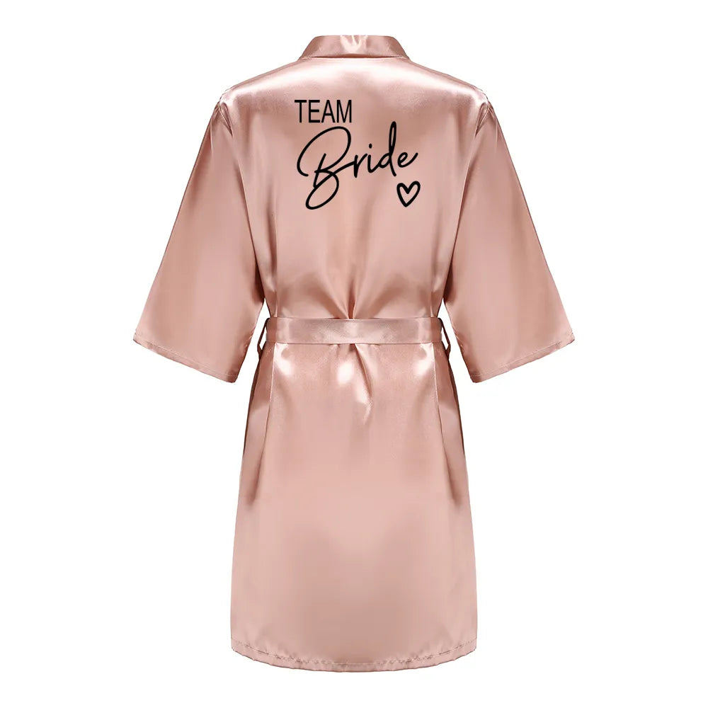 Wedding Party Team Bride Robe With Black Letters Kimono Satin Pajamas Bridesmaid Bathrobe SP003