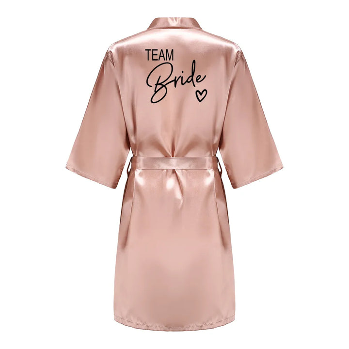 Wedding Party Team Bride Robe With Black Letters Kimono Satin Pajamas Bridesmaid Bathrobe SP003