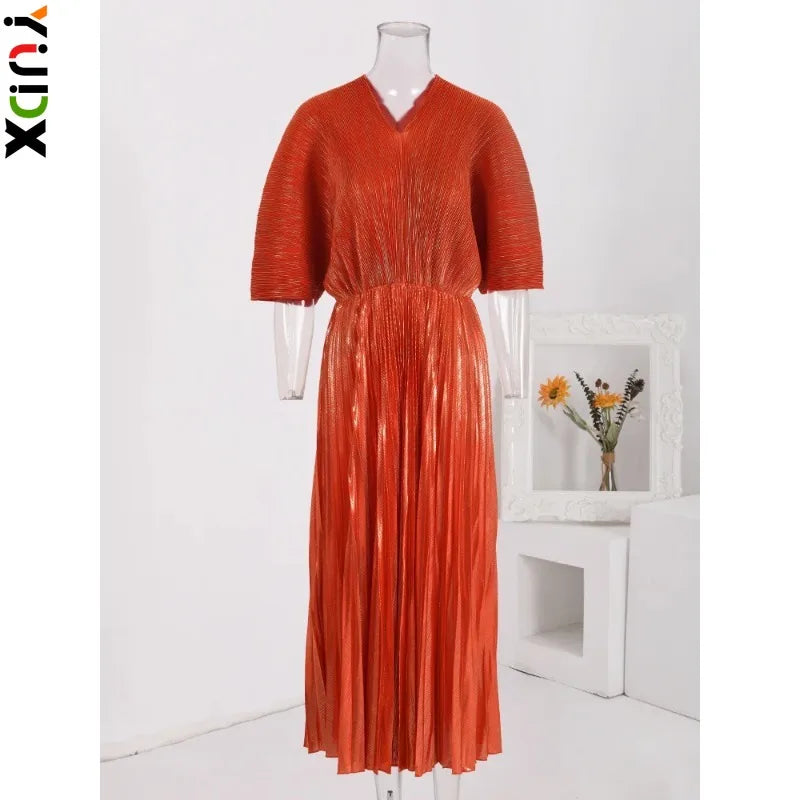 2024 Spring Sequin Dress - Elegant V-Neck Party Dress for Women - YUDX Miyake Luxury Collection