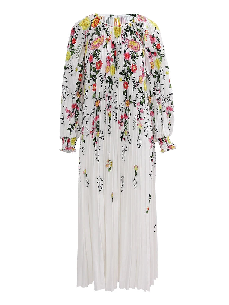 Stunning LANMREM New Print Pleated Dress for Women - Perfect for Elegant Evening Parties!